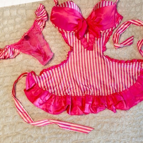 Victoria secret pink stripe babydoll apron set - Picture 9 of 9